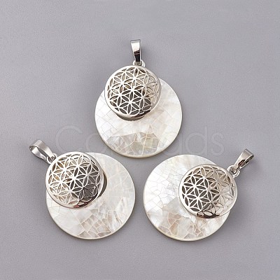 Natural White Shell Mother of Pearl Shell Pendants KK-F751-M-B05-1