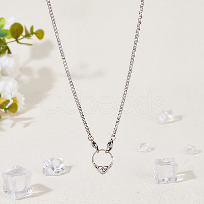 304 Stainless Steel Twisted Chain Necklaces with Double Heart Clasps NJEW-HS00012-1