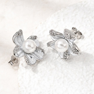 Brass Micro Pave Cubic Zirconia Enamel Stud Earrings CU-CBABA66-12A-P-1