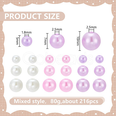 215Pcs 80G ABS Plastic Imitation Pearl Beads KY-HY0001-19B-1