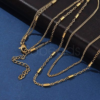 304 Stainless Steel Cable Chain Double Layered Necklaces for Women NJEW-U050-02E-G-1