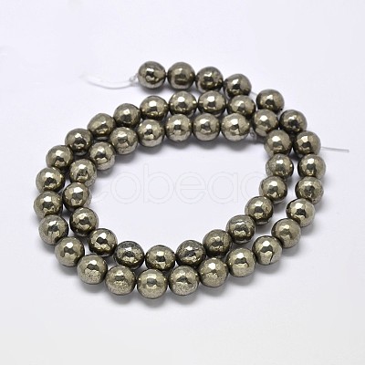 Natural Pyrite Round Beads Strands G-F197-07-10mm-1