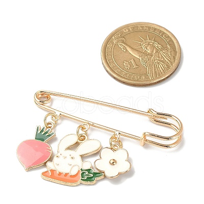 3Pcs 3 Style Easter Rabbit & Carrot & Egg Alloy Enamel Charms Safety Pin Brooches JEWB-TA00014-1