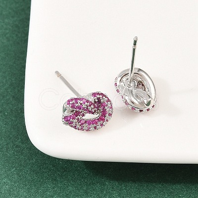 knot Brass Micro Pave Cubic Zirconia Stud Earrings EJEW-C174-01P-02-1