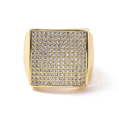 Cubic Zirconia Rectangle Open Cuff Ring RJEW-P035-05G-01-1