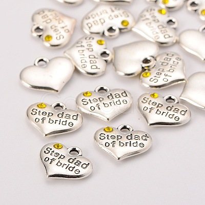 Wedding Theme Antique Silver Tone Tibetan Style Alloy Heart with Step Dad of Bride Rhinestone Charms TIBEP-N005-22D-1