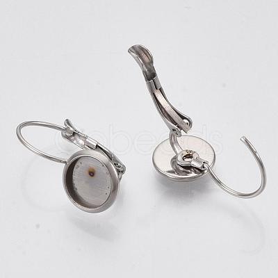 Tarnish Resistant Flat Round Tray Smooth Surface 304 Stainless Steel Leverback Earring Findings STAS-R065-64-1