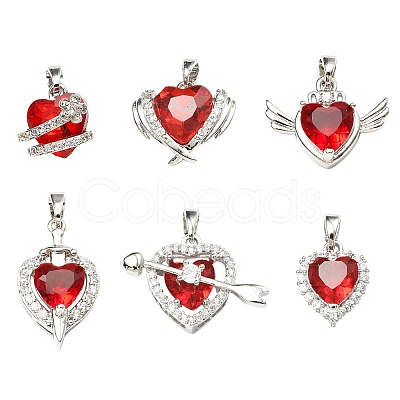 6Pcs 6 Styles Brass Pave Cubic Zirconia Pendants KK-CJ0014-15-1