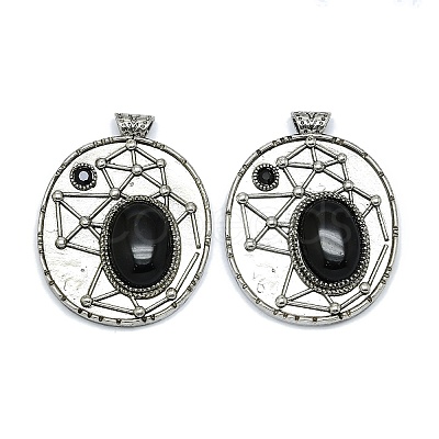 Natural Obsidian Oval Pendants G-Q165-03AS-03-1