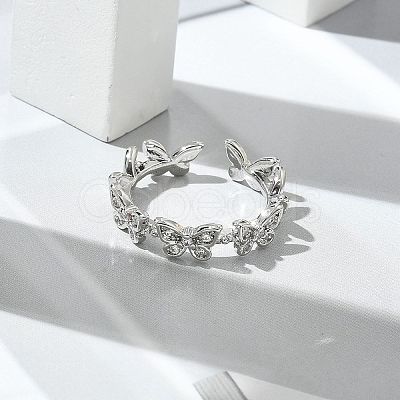 Butterfly Clear Cubic Zirconia Cuff Rings RJEW-G337-15P-1