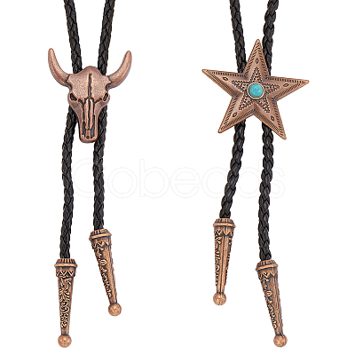 2Pcs 2 Styles Adjustable Vintage PU Leather Bolo Tie NJEW-GF0001-13R-1