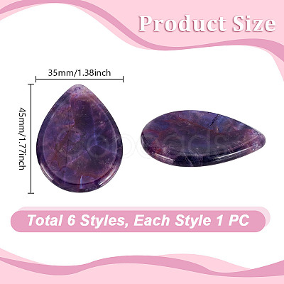 6Pcs 6 Styles Natural & Synthetic Gemstone Teardrop Decorations AJEW-GA0007-89-1