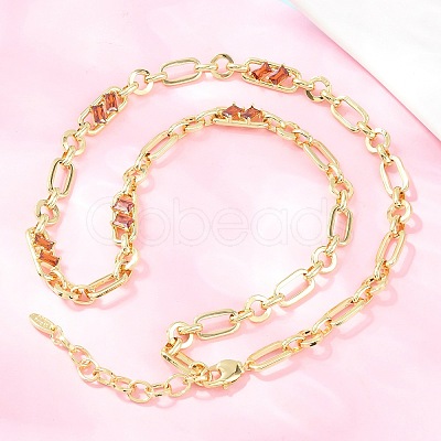 7MM Brass Pave Cubic Zirconia Figaro Chain Necklaces NJEW-D324-05G-01-1