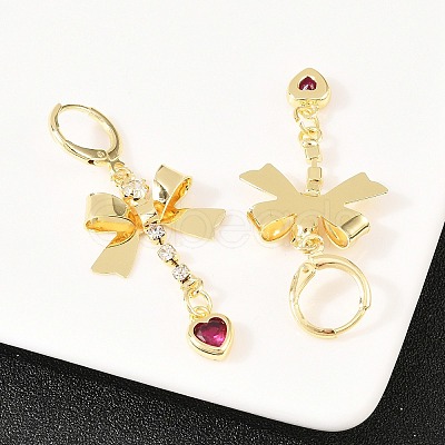 Bowknot Brass Micro Pave Cubic Zirconia Leverback Earrings EJEW-H182-02G-1