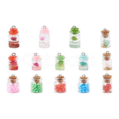 Fashewelry 28Pcs 4 Style Glass Wishing Bottle Pendant Decorations GLAA-FW0001-01-1