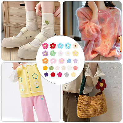 104Pcs 26 Style Peach Blossom & Two Tone Plum Blossom Handmade Crochet Cotton Appliques AJEW-FG0002-46-1
