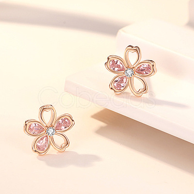Sakura Flower 925 Sterling Silver Cubic Zirconia Stud Earrings FS-WGCE9CB-02-1