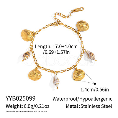 Ocean 304 Stainless Steel Shell Shape & Natural Shell Charm Bracelets for Women CX4783-2-1