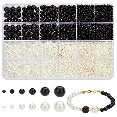 PandaHall Elite 3904pcs 12 Styles ABS Plastic Imitation Pearl Beads KY-PH0001-91-1