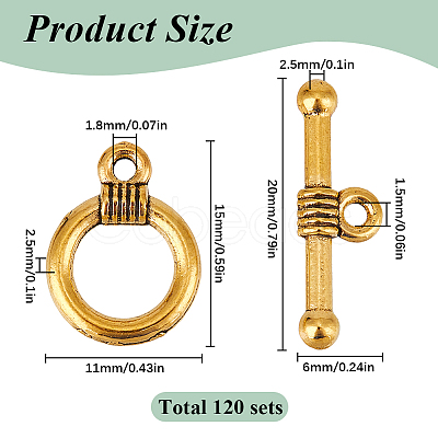 120Pcs Tibetan Style Alloy Toggle Clasps FIND-SP0001-21AG-1