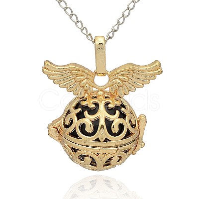 Golden Tone Brass Hollow Round Cage Pendants KK-J234-02G-1