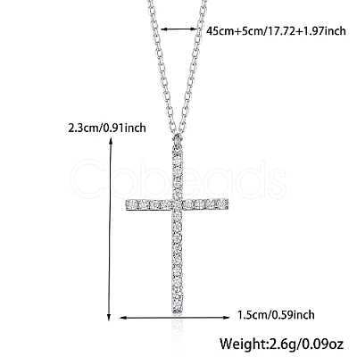 Cross Rhodium Plated 925 Sterling Silver Micro Pave Clear Cubic Zirconia Pendant Necklaces RV3627-1-1