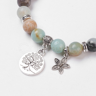 Natural Flower Amazonite Stretch Bracelets BJEW-JB03772-02-1