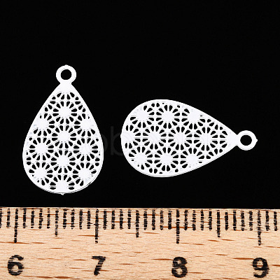 Spray Painted 430 Stainless Steel Filigree Pendants STAS-WH0047-78L-1