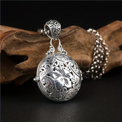 Alloy & Glass Hollow Flat Round Cage Pendant Necklaces for Diffuser Ball LS-FS-WGCD084-01-1