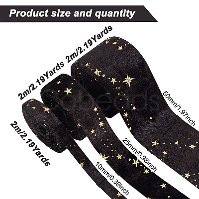 6M 3 Styles Double Sided Star Gold Stamping Flannelette Ribbons for Sewing Craft OCOR-GO0001-13C-1
