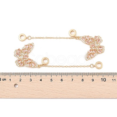 Rack Plating Butterfly Brass Pink Cubic Zirconia European Safety Chains KK-F879-20G-1