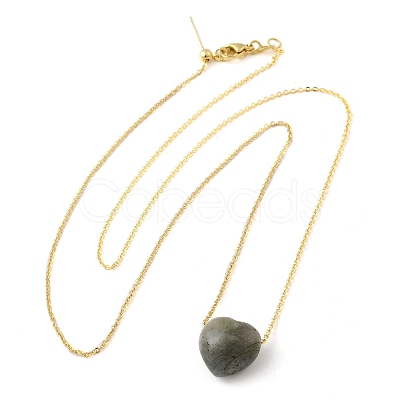 Natural Labradorite Heart Pendant Necklace with Golden Alloy Cable Chains NJEW-G116-01G-1