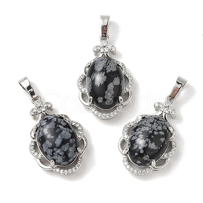 Natural Snowflake Obsidian Oval Pendants G-NH0025-15P-19-1