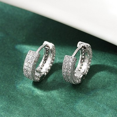 Brass Micro Pave Clear Cubic Zirconia Hoop Earrings EJEW-S277-09P-A-1