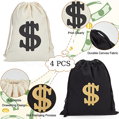 4Pcs 2 Colors Canvas Drawstring Bags ABAG-NB0001-69A-1