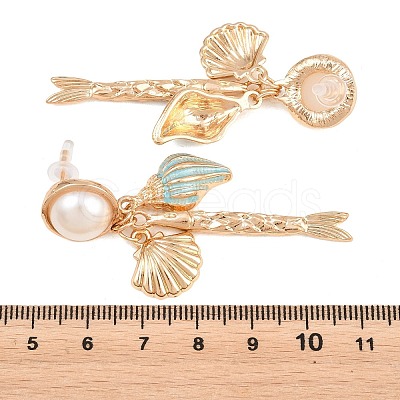 Alloy Enamel with Plastic Pearls Stud Earrings EJEW-Z172-05G-02-1