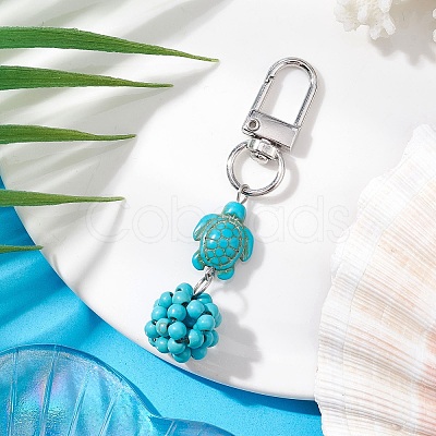 Synthetic Turquoise Beaded Round & Sea Turtle Pendant Decorations HJEW-JM03101-02-1