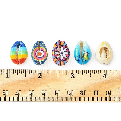 40Pcs 5 Styles Printed Natural Cowrie Shell Beads SHEL-FS0001-05-1