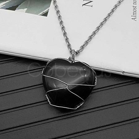 Natural Dyed & Heated Black Agate Pendant Necklaces CY8832-6-1
