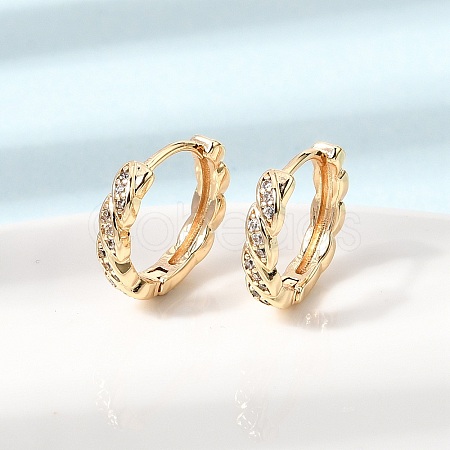 Twist Brass Micro Pave Cubic Zirconia Hoop Earrings KK-CBACA55-20G-1