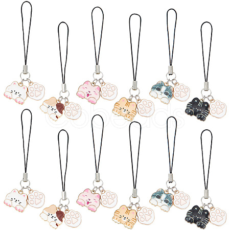 Cat & Paw Print Alloy Enamel Mobile Straps HJEW-AB00588-1