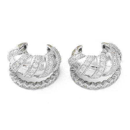 Rack Plating Brass Micro Pave Cubic Zirconia Cuff Earrings for Women KK-Z038-24P-1