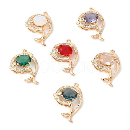 Brass with K9 Glass & Rhinestone Pendants KK-Q770-05G-1