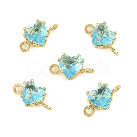 Brass Pave Cubic Zirconia Heart Connector Charms KK-P347-02G-02-1