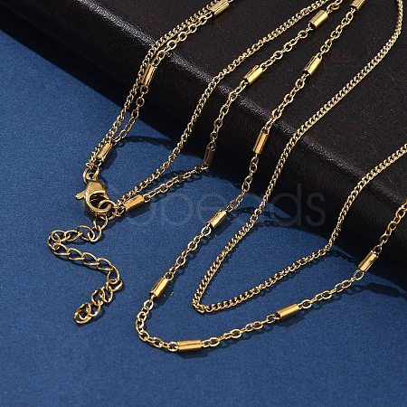 304 Stainless Steel Cable Chain Double Layered Necklaces for Women NJEW-U050-02E-G-1