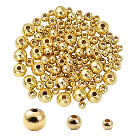 120Pcs 3 Size PVD Vacuum Plating Brass Round Spacer Beads Set KK-LS0001-11G-1