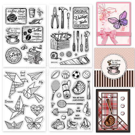 CRASPIRE 4 Sheets 4 Styles PVC Plastic Stamps DIY-CP0007-06D-1