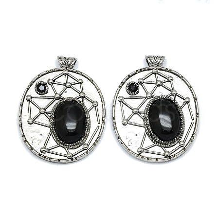 Natural Obsidian Oval Pendants G-Q165-03AS-03-1