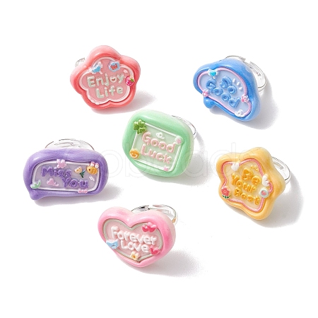 6Pcs 6 Styles Opaque Resin Adjustable Rings RJEW-JR00668-1