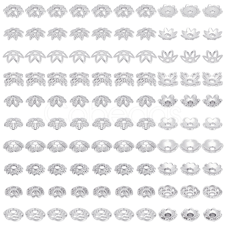 100Pcs 10 Styles Brass Bead Caps KK-PH0012-35S-1